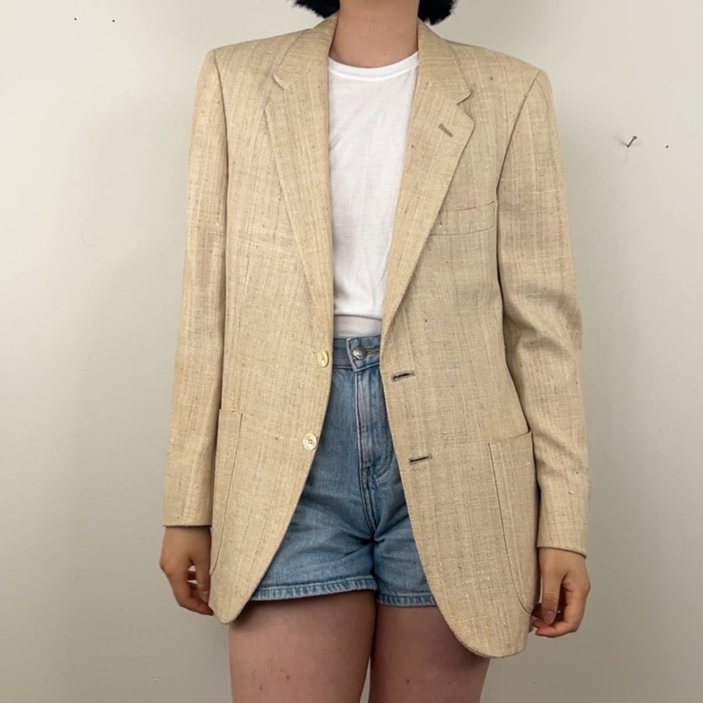 Vintage Lanvin Beige Silk Tailored Boyfriend Blazer Jacket